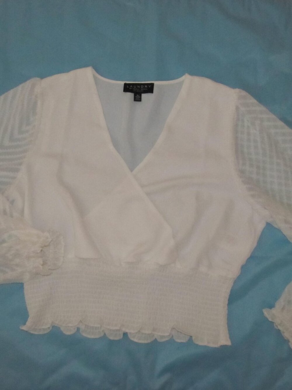 Laundry By Shelli Segal LA White Wrap Blouse Long Sleeves size XL